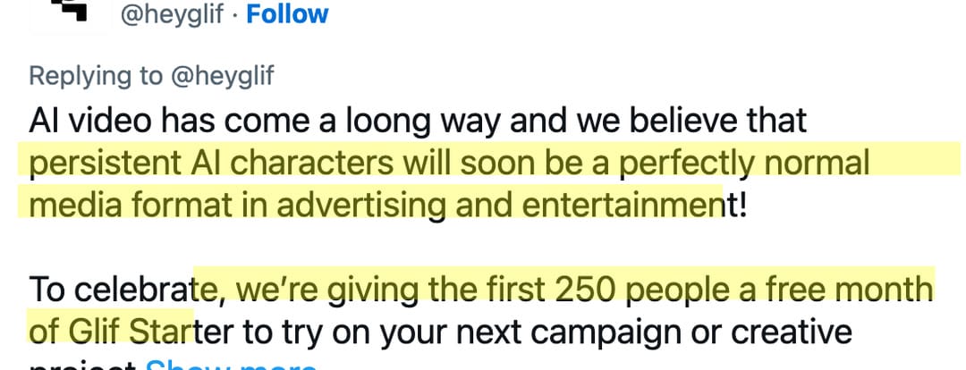 @heyglif 回覆:persistent AI characters will soon be a perfectly normal media format in advertising and entertainment