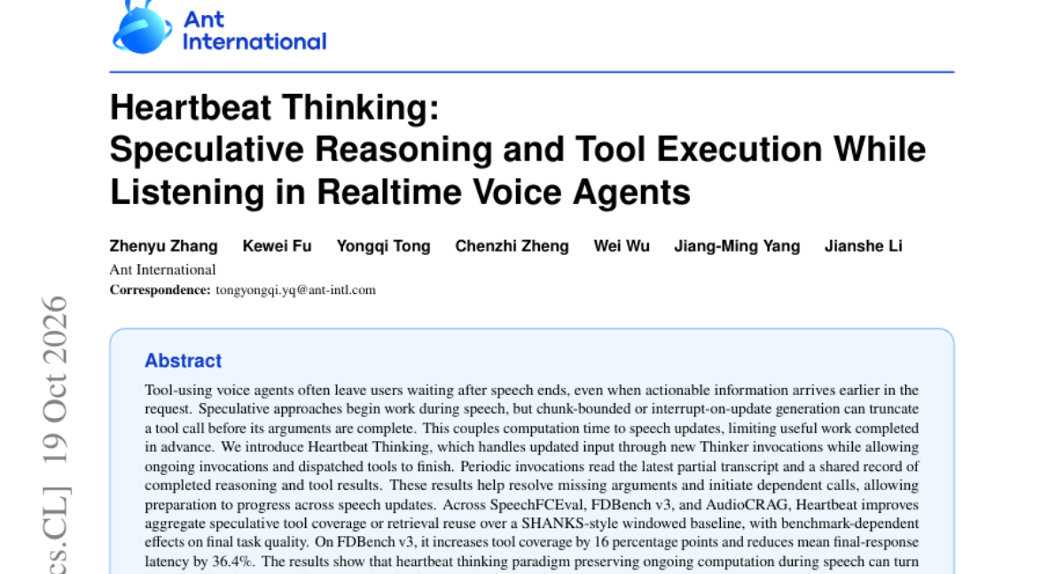 Heartbeat Thinking 在聆聽期間推理與使用工具的官方論文預覽圖