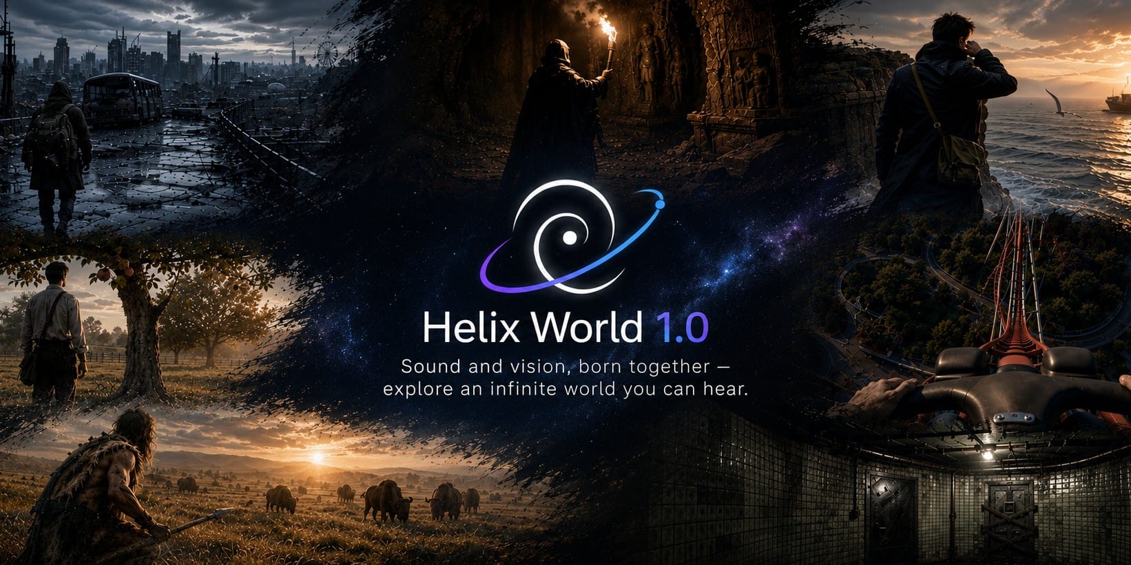 HelixWorld 世界模型官方專案封面，展示音畫互動研究主題