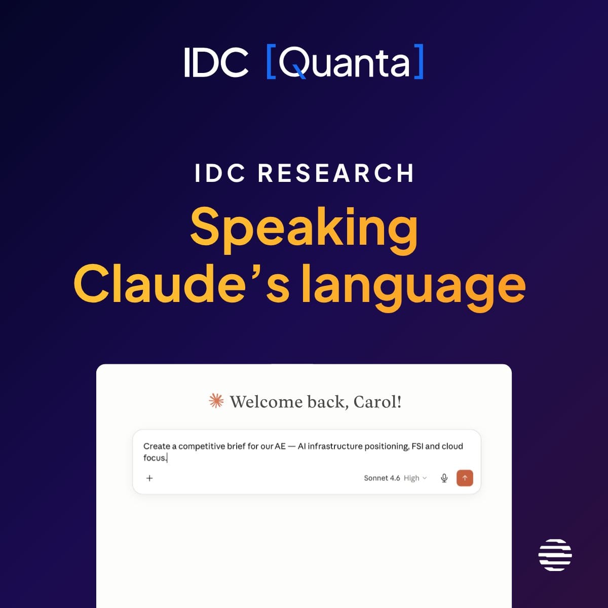 IDC 官方 Quanta 與 Claude 合作圖,含 Speaking Claude’s language 標語及介面。