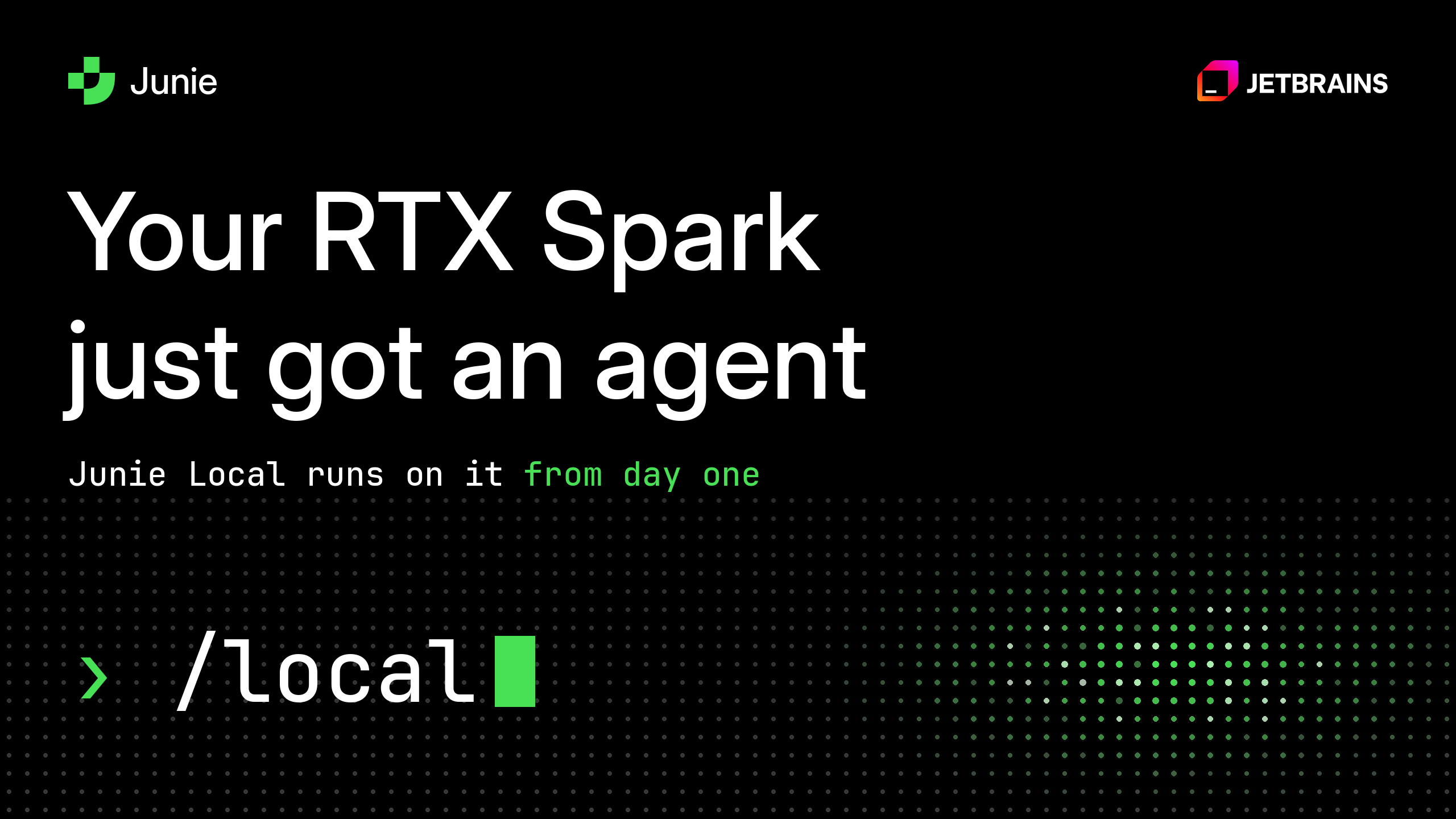 Junie Local官方RTX Spark宣傳圖，標示local指令與本機代理