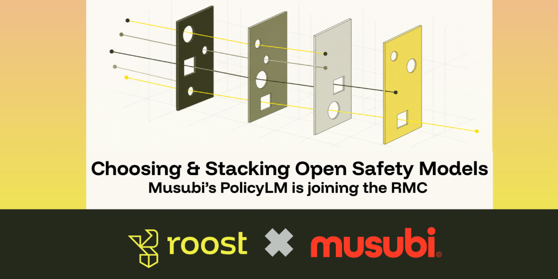 Musubi 官方介紹同頁展示 PolicyLM 加入 ROOST Model Community 的整合主視覺。