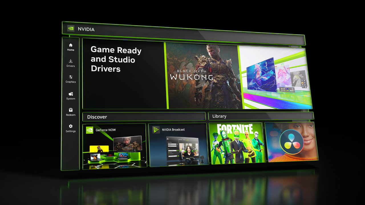 NVIDIA App 官方更新示意圖與應用程式介面