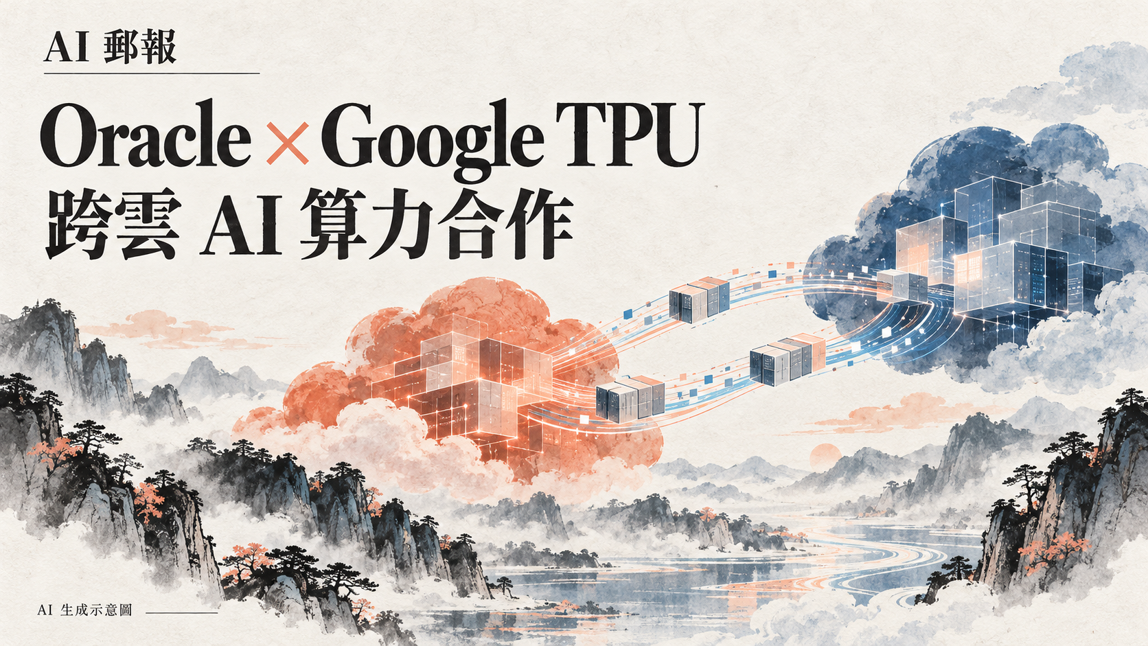 Google TPU 將進 Oracle Cloud:2027 年跨雲部署,訓練與 AI 推論有何差別?,AI 郵報 AI 生成主題示意封面