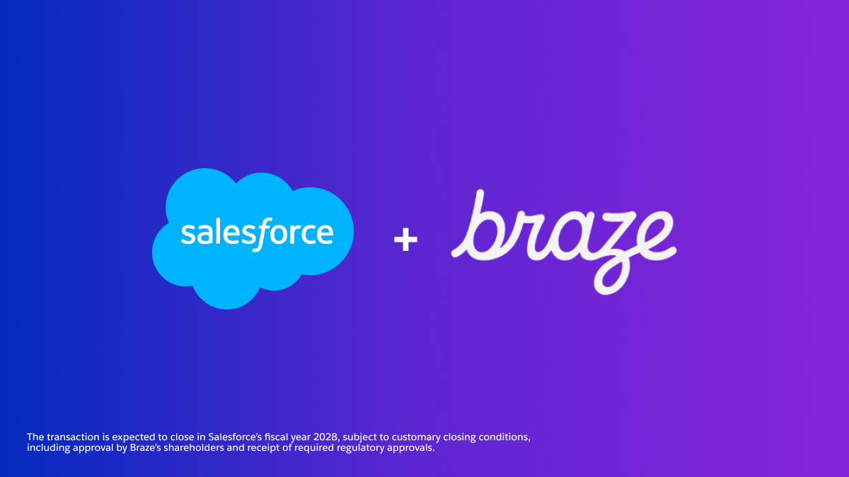 Salesforce 收購 Braze 公告中並列的雙方品牌圖