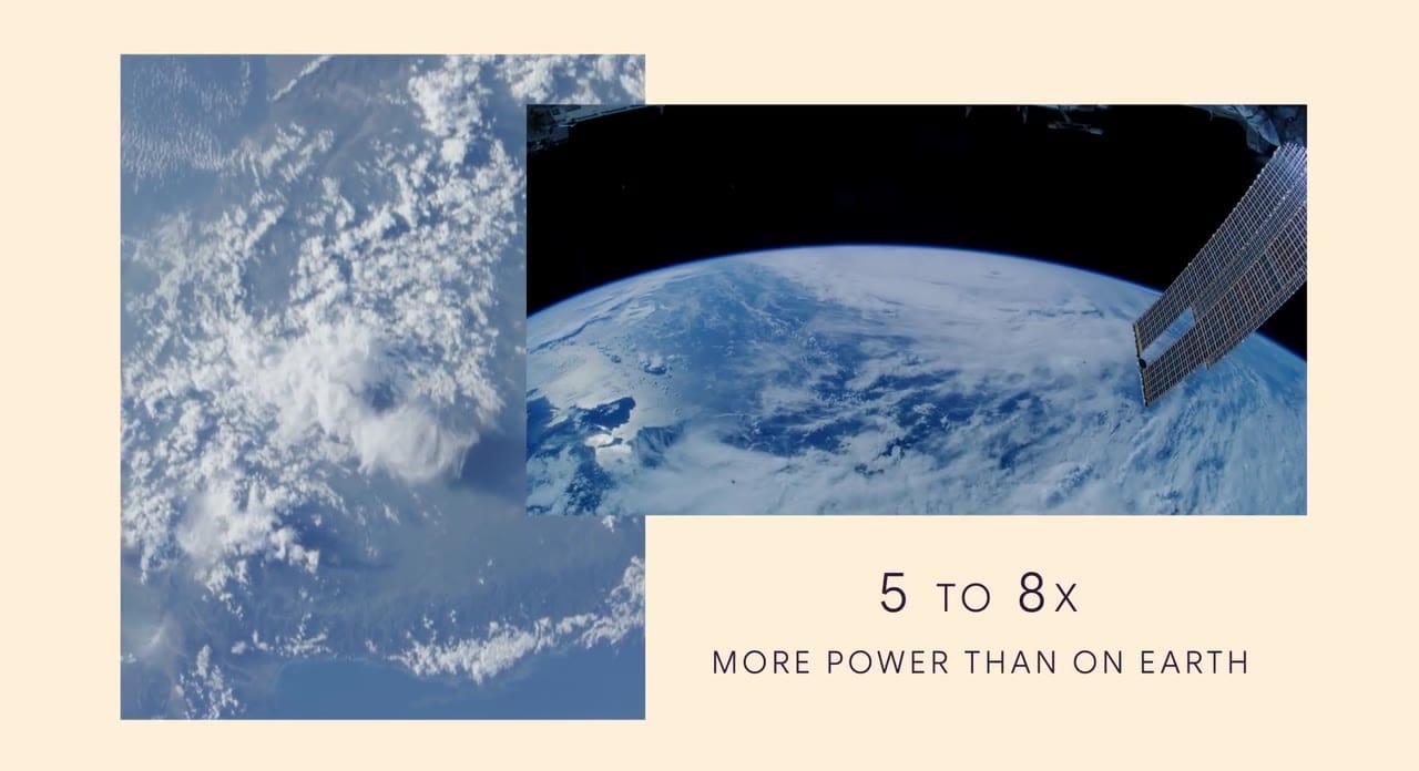 Google 官方影片畫面:5 到 8 倍的電力,比地面多