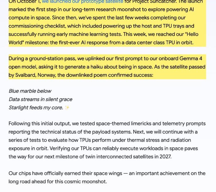 Google 部落格 10/30 文章內文:俳句、Gemma 4、斯瓦巴與 2027 年雙衛星