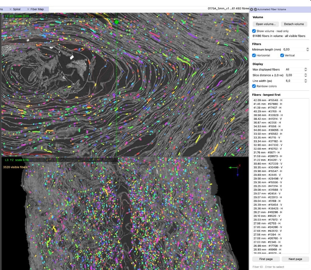 Vesuvius Challenge 纖維集合在 VC3D 中顯示的作者畫面