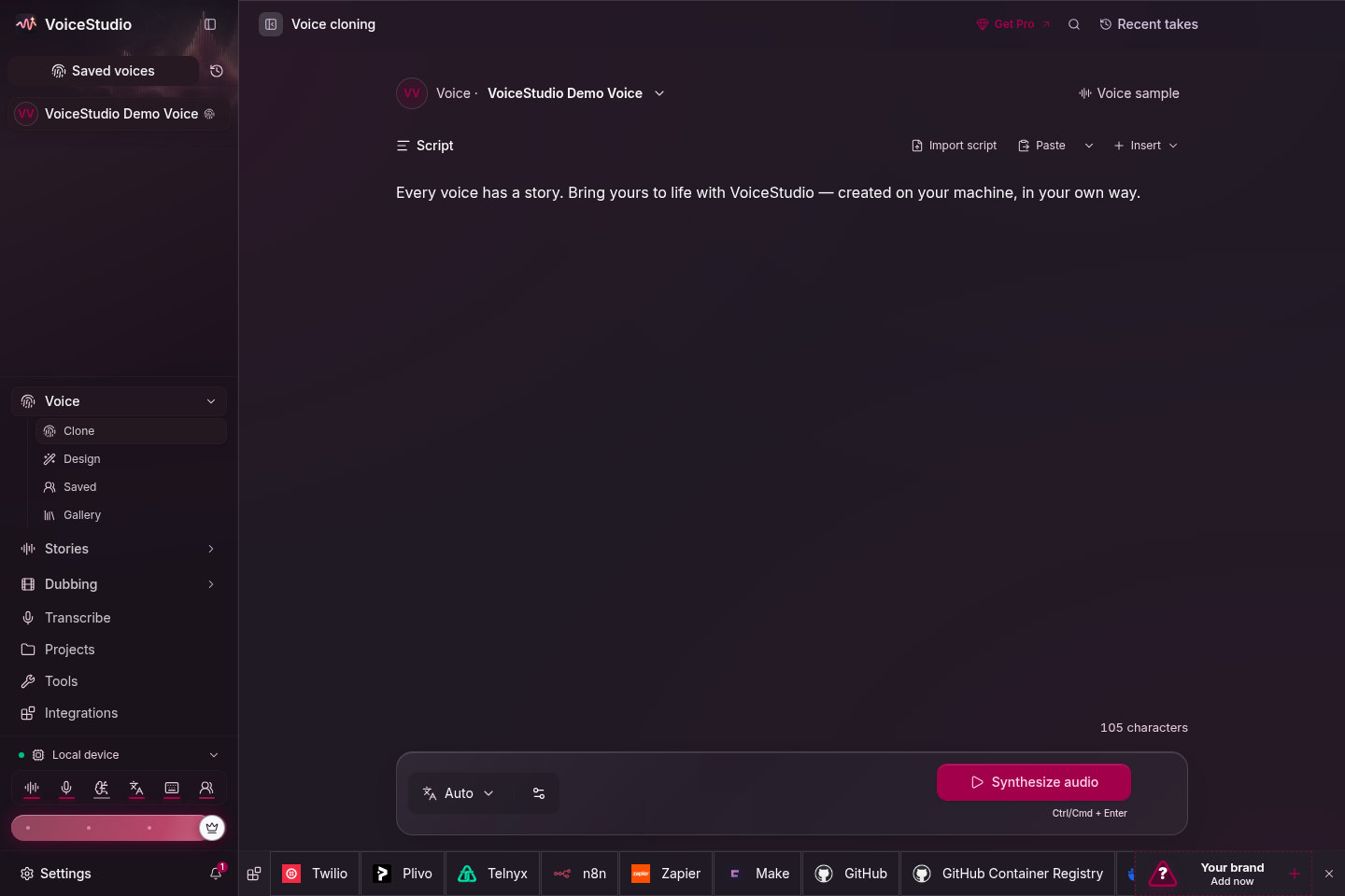 VoiceStudio 官方 Electron 聲音複製工作空間
