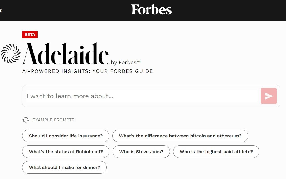 Forbes推出自家的AI搜尋引擎Adelaide