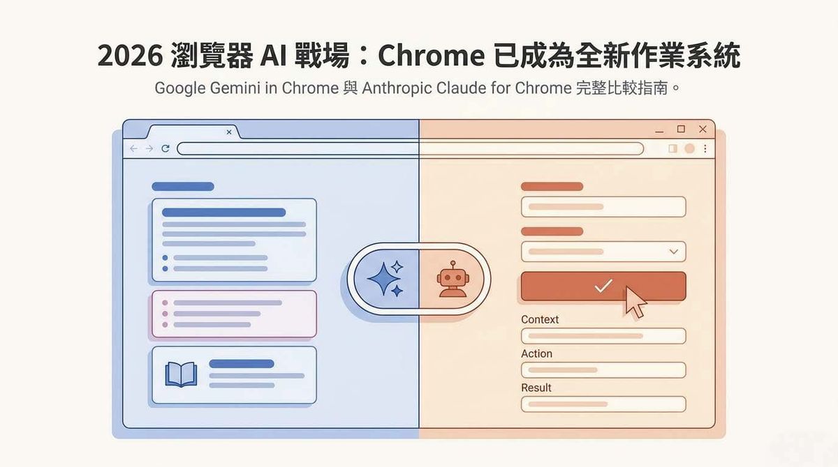 Gemini in Chrome vs Claude for Chrome：2026 年瀏覽器 AI 助理完整比較