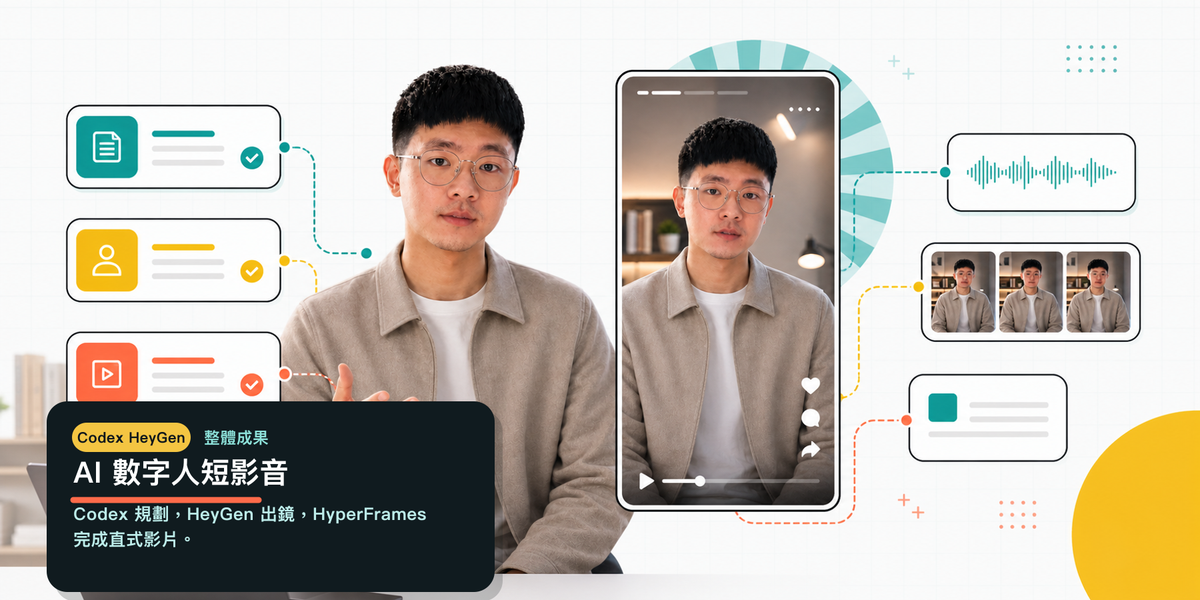 不用攝影棚，也能做 AI 數字人教學短影音｜Codex HeyGen 完整實作指南