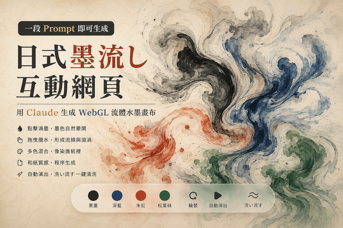 一句 Prompt 做出日式墨流し互動網頁：用 Claude Fable生成 WebGL 流體水墨畫布