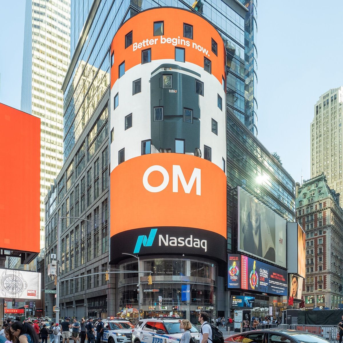 紐約時報廣場 Nasdaq MarketSite，說明 SK hynix 美股 ADR SKHY 的交易市場