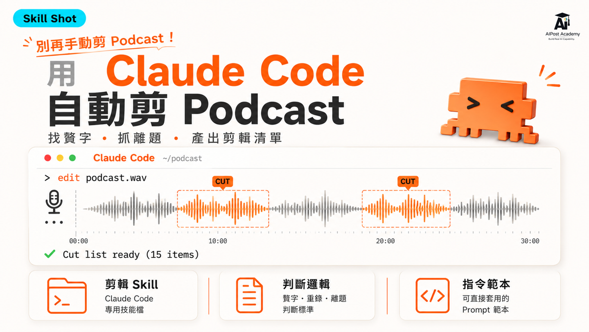 Claude Code Podcast 自動剪輯實戰課程主視覺