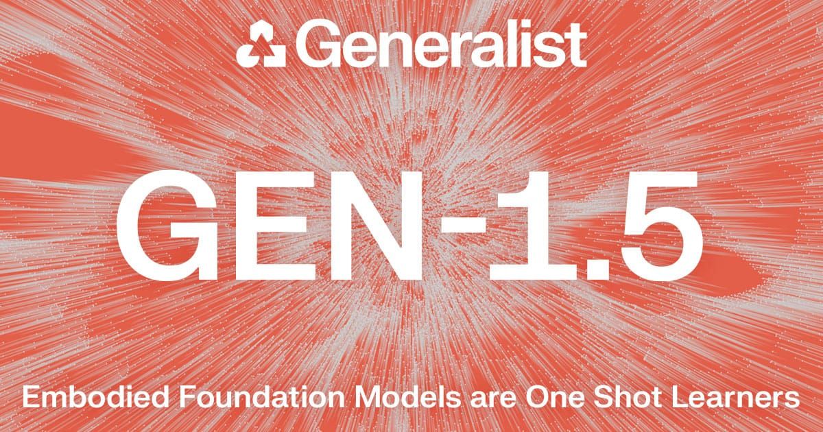 Generalist GEN-1.5 官方橘色主視覺與 one-shot learner 標題