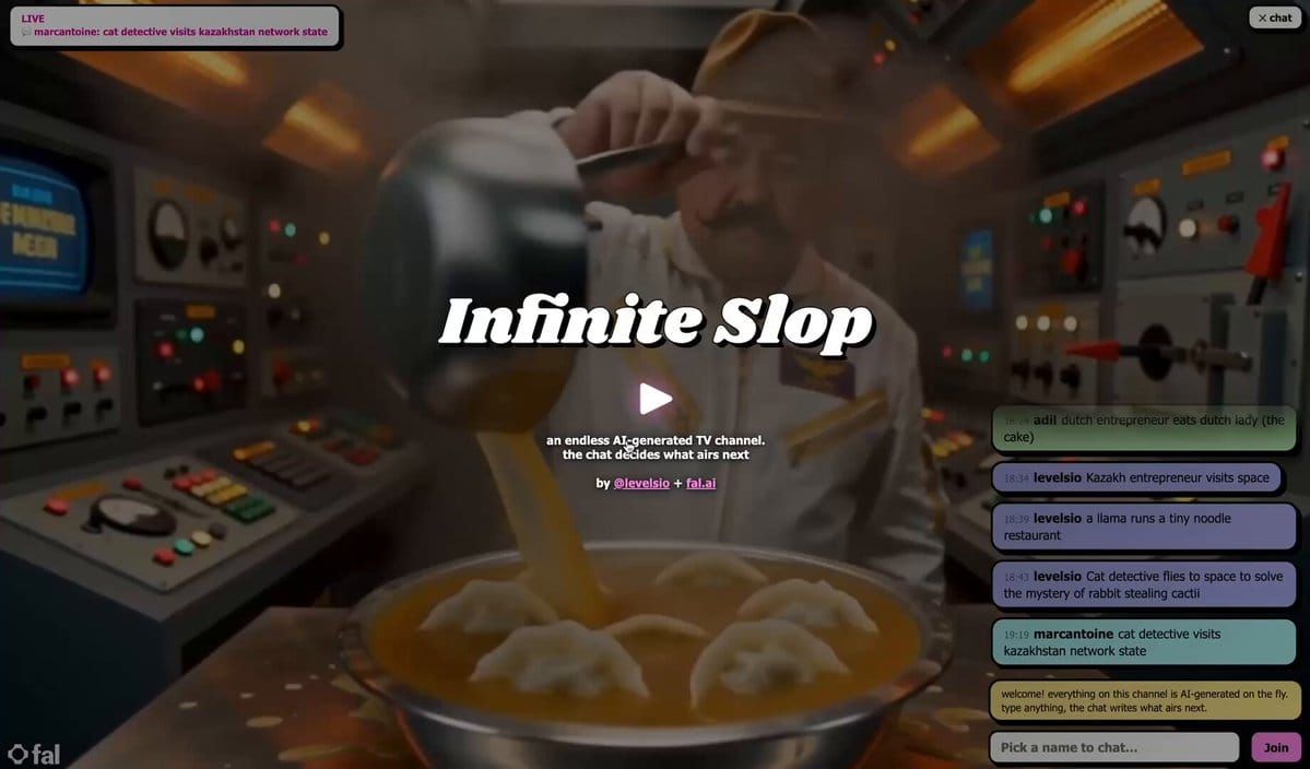 Infinite Slop 無限 AI 直播示範畫面