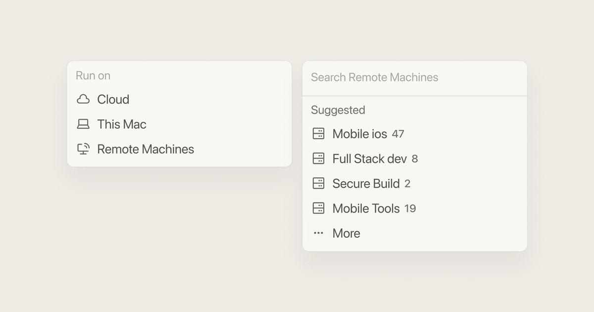 Cursor Self-Hosted Machines 介面顯示 Cloud、This Mac 與 Remote Machines 執行位置