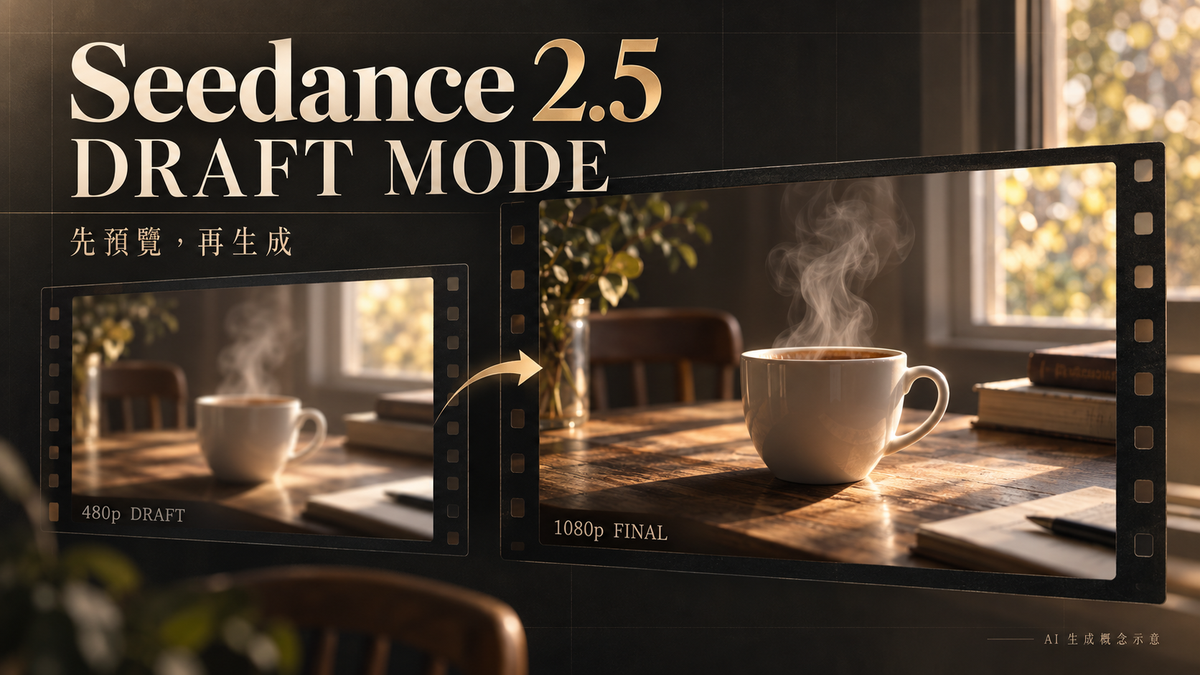 Seedance 2.5 Draft Mode 是什麼？先用 480p 試鏡頭，再生成 1080p，流程、費用與限制完整解析