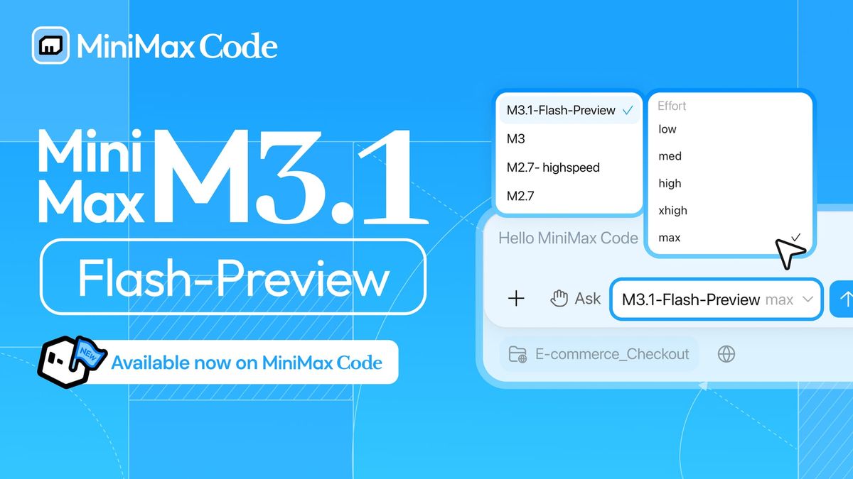 MiniMax Code 的 M3.1 Flash Preview 模型選單與五段 Effort 設定