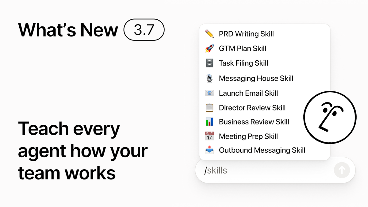 Notion 3.7 官方發布圖，標題為 Teach every agent how your team works