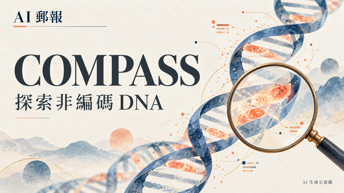 COMPASS 是什麼？Arc 用基因語言模型整理微生物非編碼 DNA，AI 找到的候選如何驗證，AI 郵報 AI 生成主題示意封面