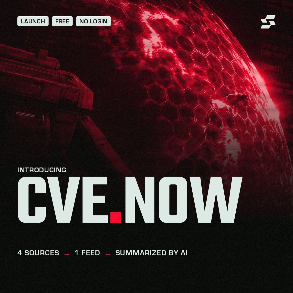 cve.now 官方發布海報，標示免費、免登入與 AI 摘要資訊流