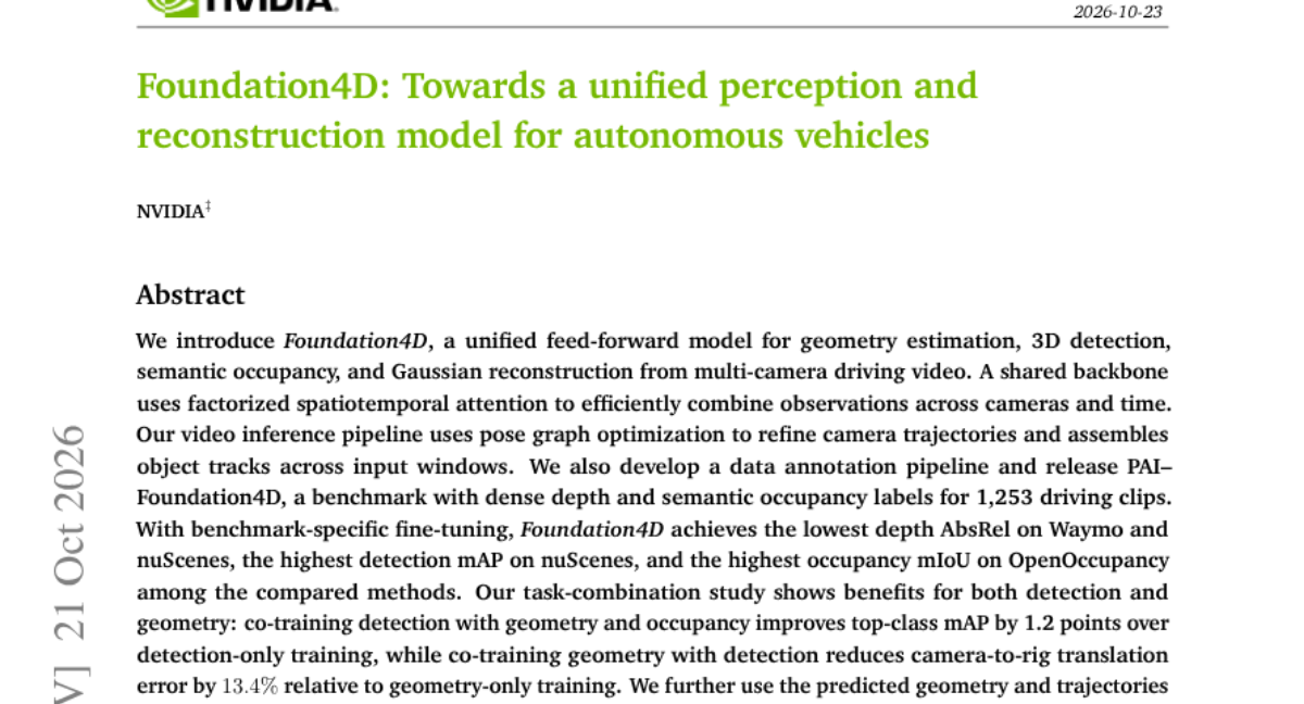 Foundation4D 道路感知與重建研究的官方論文預覽圖