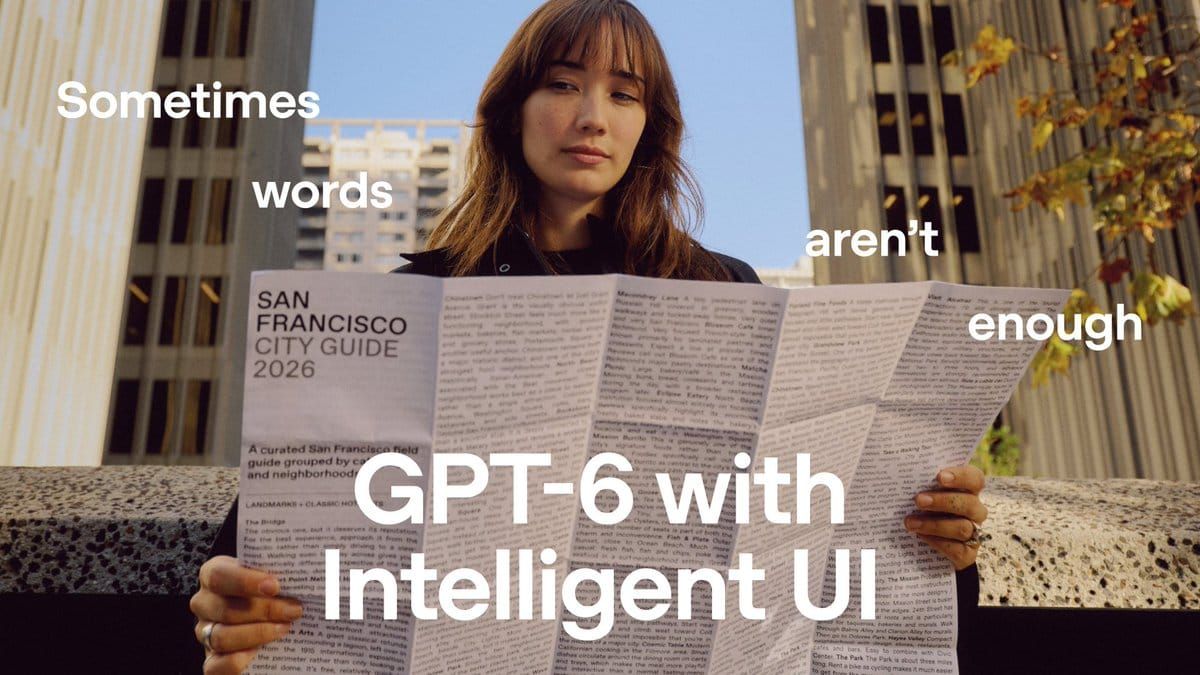OpenAI 官方 GPT-6 Intelligent UI 發表影片中，女性閱讀城市指南的畫面