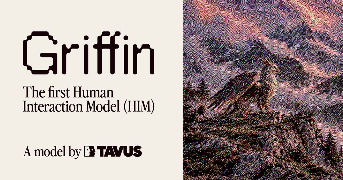 Tavus Griffin 官方研究封面，左側為模型名稱、右側為獅鷲插畫。