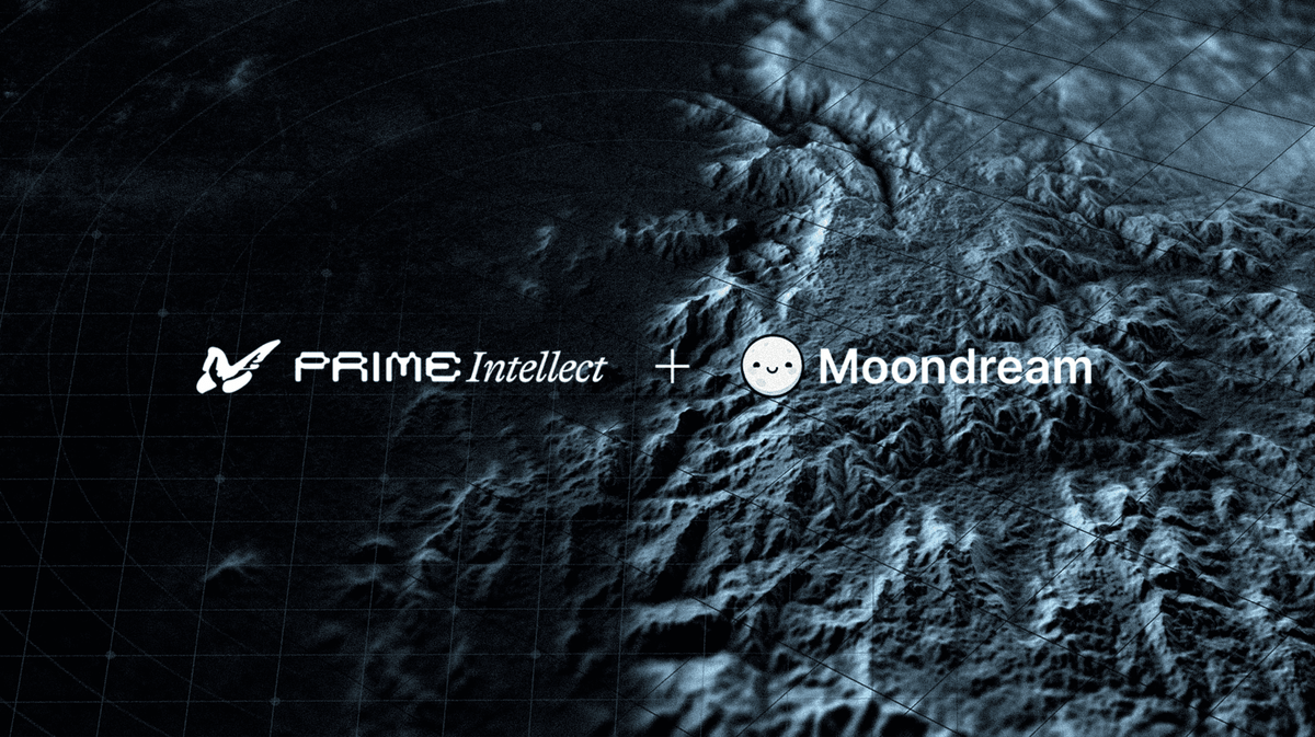 Moondream 加入 Prime Intellect 的官方收購公告主視覺。
