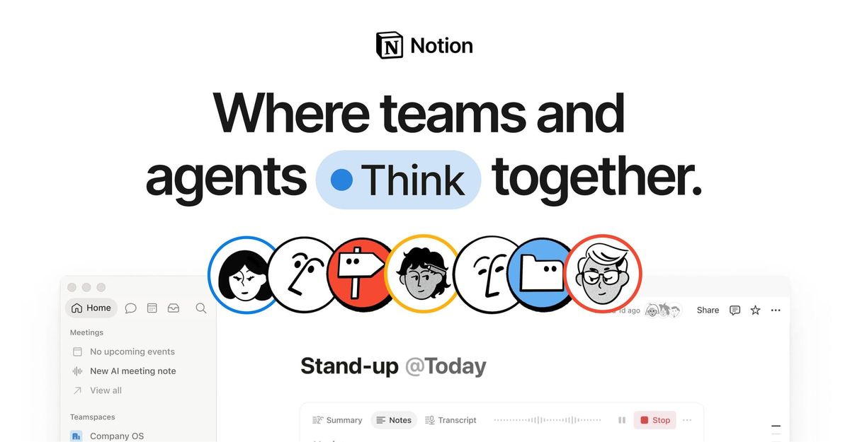 Notion 官方團隊與代理協作示意，非七則案例作者的私人工作區。