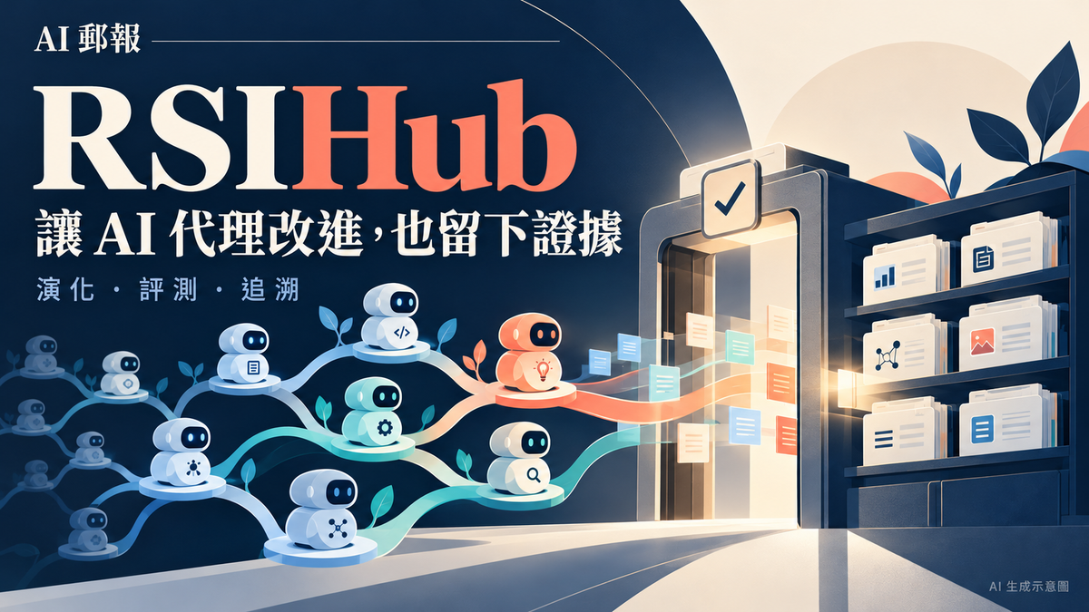 RSIHub 代理演化、評測與證據歸檔的 AI 生成示意圖