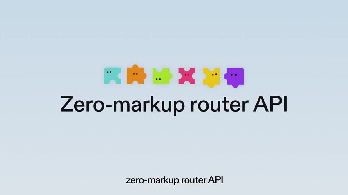 Sume API 官方發布影片的 Zero-markup router API 標題與彩色拼圖標誌