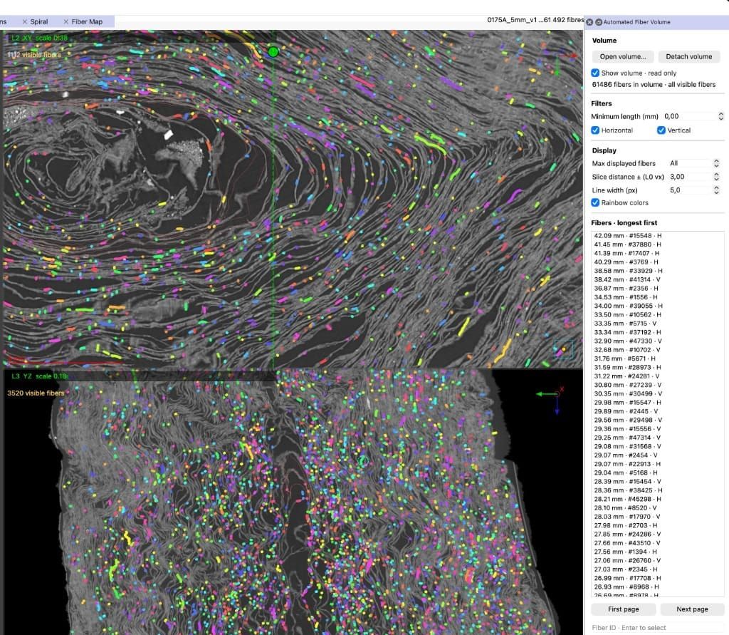 Vesuvius Challenge 纖維集合在 VC3D 中顯示的作者畫面
