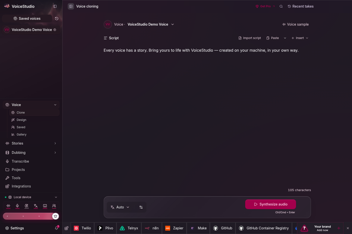 VoiceStudio 官方 Electron 聲音複製工作空間