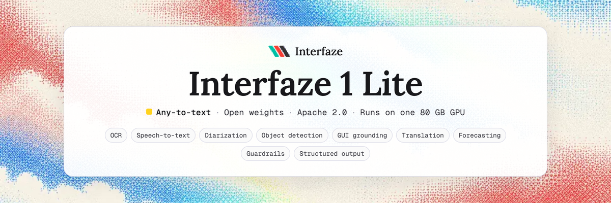 Interfaze 官方模型頁的 interfaze-1-lite 主視覺。