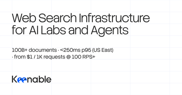Keenable Web Search Infrastructure for AI Labs and Agents 官方主視覺
