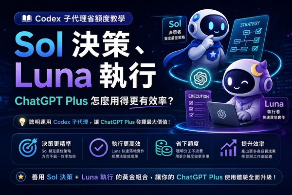Codex 子代理省額度教學：Sol 決策、Luna 執行，ChatGPT Plus 怎麼用得更有效率？