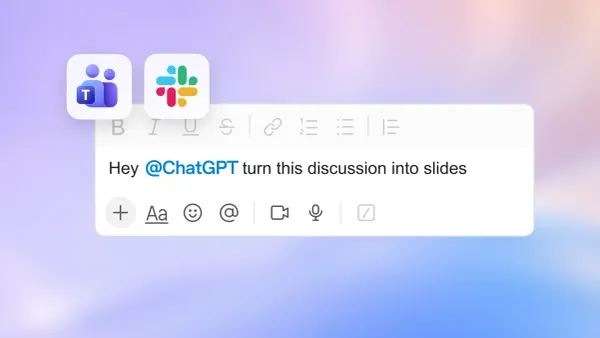 ChatGPT 在 Slack 與 Microsoft Teams 頻道中被提及的官方介面