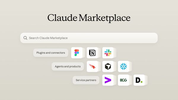 Claude Marketplace 官方圖片展示連接器與外掛、AI 產品及服務夥伴三個類別