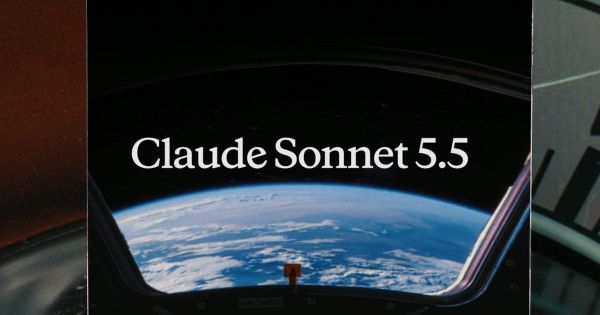 Claude Sonnet 5.5 官方發布主視覺，從太空艙窗看向地球