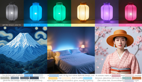 Paint-Anything 用不同 Hex 色碼控制檯燈改色與多物件圖片生成結果