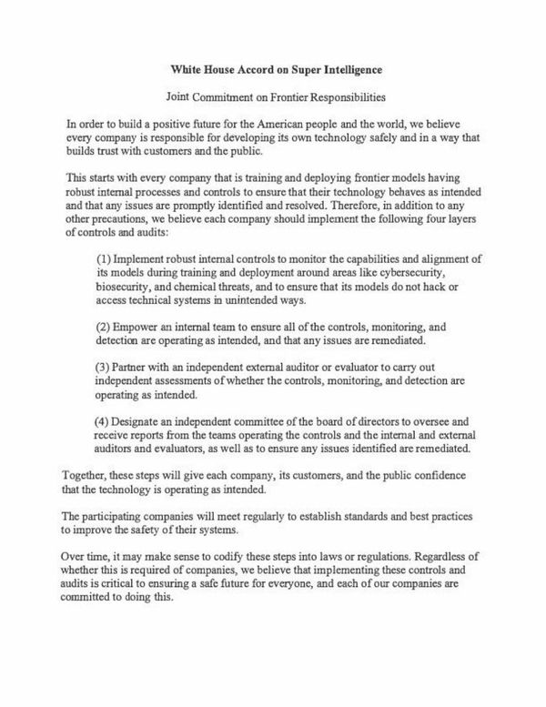 Sundar Pichai 公布的白宮超級智慧協議文件，列出四層前沿模型責任。