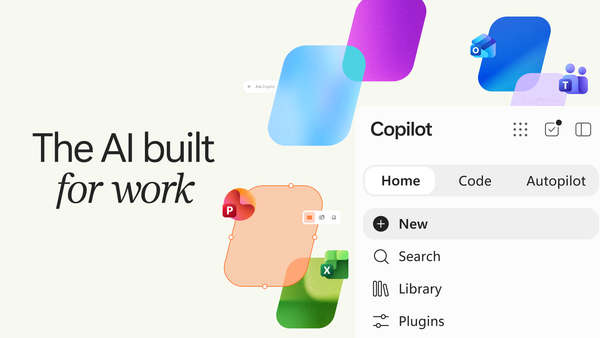 Microsoft 新 Copilot 官方圖片，呈現 Home、Code 與 Autopilot 三個入口。