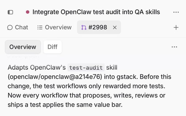 Garry Tan 分享 GStack 整合 OpenClaw test-audit 的變更畫面。
