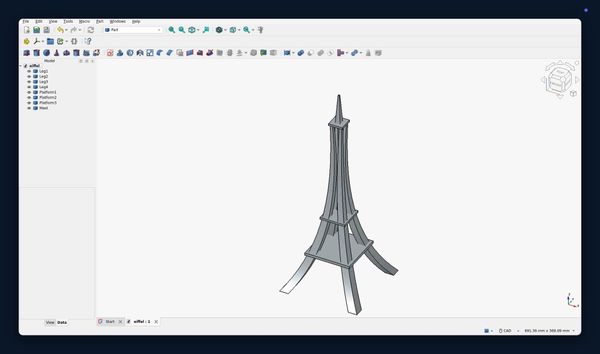 H Company 官方示範：Holo4 在 FreeCAD 建立艾菲爾鐵塔模型。