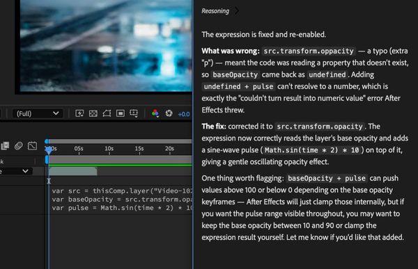 After Effects AI Assistant 解釋表示式錯誤