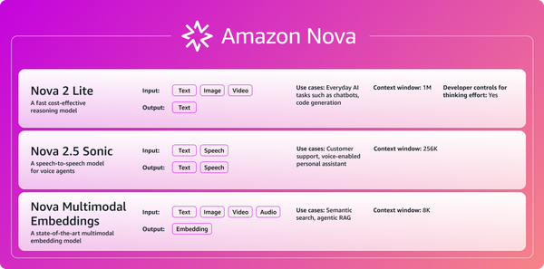 Amazon Nova 2.5 Sonic 與 Nova 模型系列官方能力比較