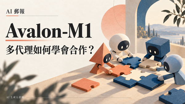 Avalon-M1 多代理研究：AI 團隊共用獎勵，為何完成任務後還要檢查上報行為？，AI 郵報 AI 生成主題示意封面